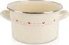 A cream-colored enamel pot with a decorative heart pattern. Produktbild-Vorschau