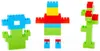 Three colorful building block creations: a flower, a robot, and a plant, arranged against a white background. Voir les images du produit