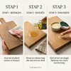 Stappenplan snijplank onderhouden: plank reinigen, dun inoliën met een doek, afsluiten met bijenwas Productafbeelding-voorbeeld