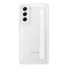 A white Samsung phone case with a clear back and a white strap is shown against a white background. Produktbild-Vorschau