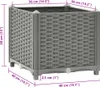 A diagram showing the dimensions of a grey planter box. Voir les images du produit