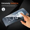 A hand is touching a smartphone screen, with marketing text and icons overlaid. Produktbild-Vorschau