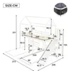 A diagram showing the dimensions of a white bunk bed with a slide and a mattress. Produktbild-Vorschau