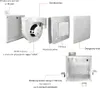An exploded view of a ventilation fan with labels pointing to different components. Produktbild-Vorschau