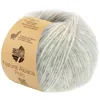 A ball of light gray and white yarn with a brown paper label. Produktbild-Vorschau
