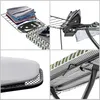 A collage of four images showing different aspects of a KADAX ironing board. Produktbild-Vorschau