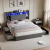 UnboxG Graues Leinenbett 140x200cm mit praktischen Produktbild-Vorschau 1