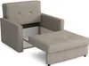 A beige upholstered sofa with an extended ottoman, showing an open storage compartment. Náhled obrázku produktu
