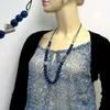 Kette Kunststoff Perlenkette blau altsilber Kordel blau Produktbild-Vorschau 2