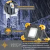 A work light is shown in a rainy urban environment, highlighting its water-resistant features. Produktbild-Vorschau