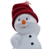 A close-up of a decorative snowman figure wearing a red knitted hat. Produktbild-Vorschau