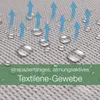 A close-up of a textured fabric with water droplets and arrows indicating breathability. Produktbild-Vorschau