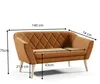 A brown two-seater sofa with wooden legs, shown against a white background with dimensions indicated by measurement lines and text. Voir les images du produit