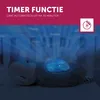 A plush toy projector is shown in a crib at night, projecting blue light. Produktbild-Vorschau