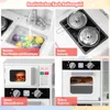 A collage of four images showing different features of a children's toy kitchen. Náhled obrázku produktu