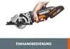 A hand holding a cordless circular saw. Produktbild-Vorschau