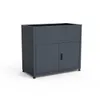 A dark gray metal cabinet with two doors and a handle on the right door, shown from a slightly elevated front-left angle on a white background. Produktbild-Vorschau