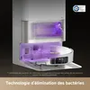 Close-up of a robot vacuum cleaner base station with UV light illuminating internal components. Produktbild-Vorschau