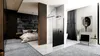 A modern bedroom with an open-plan bathroom featuring a shower. Anteprima dell’immagine prodotto