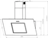 A technical drawing with dimensions of a kitchen range hood. Voir les images du produit