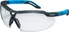 A pair of safety glasses with clear lenses and a blue and black frame, shown against a white background. Produktbild-Vorschau