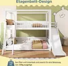A white bunk bed with a slide and ladder, set against a light green wall with a cartoon bear illustration. Anteprima dell’immagine prodotto