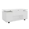 A white multifunctional coffee table with hidden storage and stools, shown from a side-angle. Anteprima dell’immagine prodotto