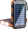 A solar power bank with two flashlights is shown against a white background. Produktbild-Vorschau