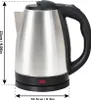 A stainless steel electric kettle with a black handle and base, shown with dimensions indicated by dashed lines and text. Produktbild-Vorschau