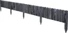 A long, dark gray wooden garden border fence with pointed stakes. Voir les images du produit