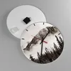 Wanduhr - Rund - Glasuhr - Nebel Berg Wald - 40x40cm - Produktbild-Vorschau 2