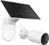 A white security camera with a solar panel attached, shown against a white background. Produktbild-Vorschau