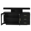 A black sideboard with its doors and drawers open, displayed against a white background. Náhled obrázku produktu