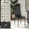 A black dining chair with decorative rhinestones, set against a light background. To the left is a panel with product features and benefits listed in German. The bottom left shows a close-up of the chair's upholstery and a rhinestone. Produktbild-Vorschau