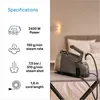 A steam generator iron is shown on an ironing board, with its specifications listed on the left side of the image. Náhled obrázku produktu