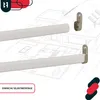 Product image with architectural blueprints in the background, showing a white rod and two mounting brackets. Anteprima dell’immagine prodotto