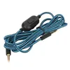 A coiled gaming headset cable with a volume control and mute switch, on a white background. Voir les images du produit