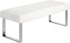 A white tufted bench with silver metal legs on a white background. Produktbild-Vorschau