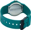 The back of a teal Casio watch with a silver metal case and a black buckle. Podgląd zdjęcia produktu