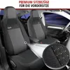 Interior of a car showing front seat covers, with a close-up of the fabric texture. Produktbild-Vorschau
