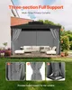 A gazebo with grey curtains and outdoor furniture inside, set in a garden. Produktbild-Vorschau