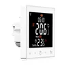 A white smart thermostat with a black LCD screen displaying temperature and time. Produktbild-Vorschau