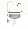 A diagram showing the underside of a kitchen sink with plumbing and a water filter. Anteprima dell’immagine prodotto