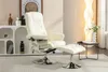 A beige recliner chair with a matching ottoman is shown in a well-lit room with a modern shelving unit and a side table. Produktbild-Vorschau