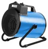 A blue electric heater with a black stand and handle, shown from a three-quarter angle. Produktbild-Vorschau