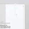 Close-up of the back of a white shelf unit, showing a safety strap for wall mounting. Produktbild-Vorschau