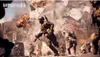 A chaotic scene of soldiers in combat, with buildings exploding and debris flying. Produktbild-Vorschau