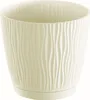 A cream-colored plant pot with a textured wavy pattern and a matching saucer, isolated on a white background. Náhľad obrázku produktu