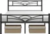 A black metal bed frame with a mattress and two storage baskets underneath. Produktbild-Vorschau