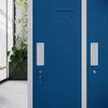Close-up of blue lockers with white trim, one with a key in the lock. Anteprima dell’immagine prodotto